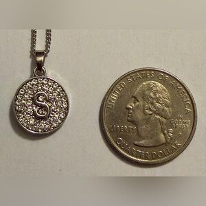 Silver Initial 'S' Pave Disc Necklace - Sparkling Silver Pendant
